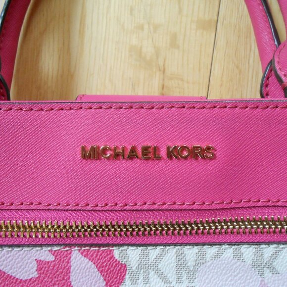 MICHAEL KORS HAILEE SATCHEL-BAG-PURSE-PINK FLORAL-GOLD TRIM - Picture 2 of 10